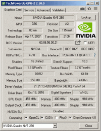 Quadro NVS 290 GPUZ